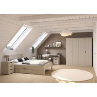 JUGENDZIMMER Frieda in Beige 5-teilig mit 4 türigem Kleiderschrank ohne Schubkästen, 140er Jugendbett, Nachttisch, Schreibtisch mit Container - Beige, Holzwerkstoff (80/200/120cm)