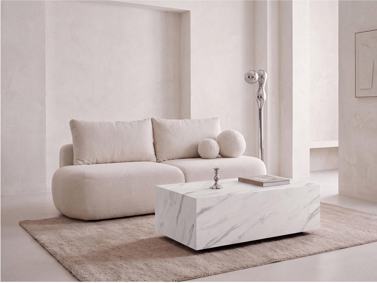 COUCHTISCH Noma Rechteckig in Marmor Weiß, Blockform mit versteckten Rollen 90/55/28 cm - Ecru/Schwarz, Holzwerkstoff (55/90/28cm) - WFL GROUP