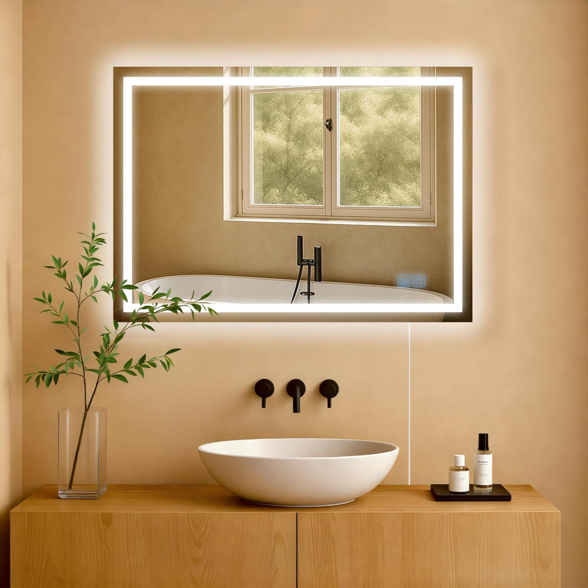 BADSPIEGEL Graz 50x70 ohne Bluetooth 70x3,5x50cm Glas Klarglas Badezimmerspiegel - Klar, Glas (70/50/3.5cm) - DELUKE