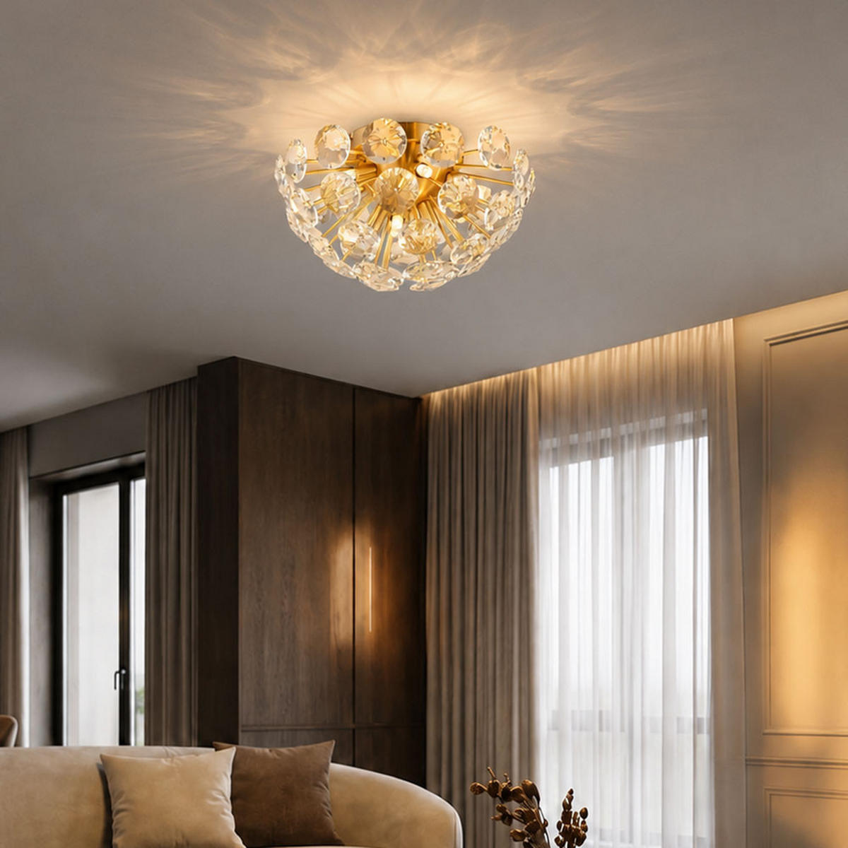 DECKENLEUCHTE Gold K9 Kristalle - Goldfarben, Metall (39/39/22cm) - Globo Lighting