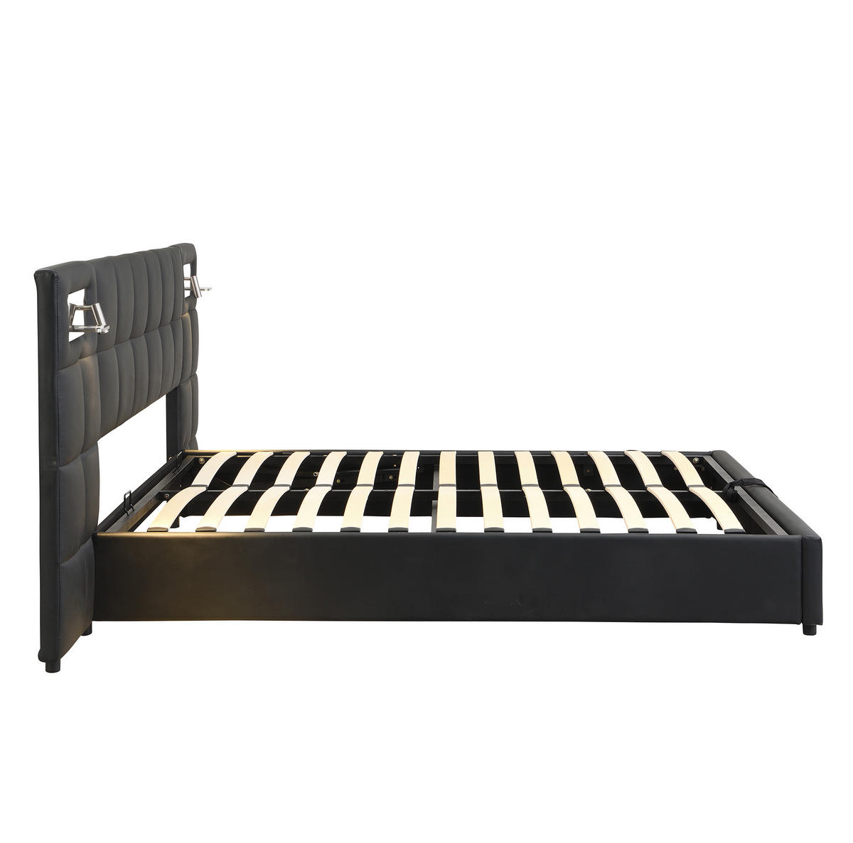 POLSTERBETT mit Stauraum, USB & Ladefunktion 180x200 cm PU Black - Schwarz, Metall (180/200cm) - Meubliv