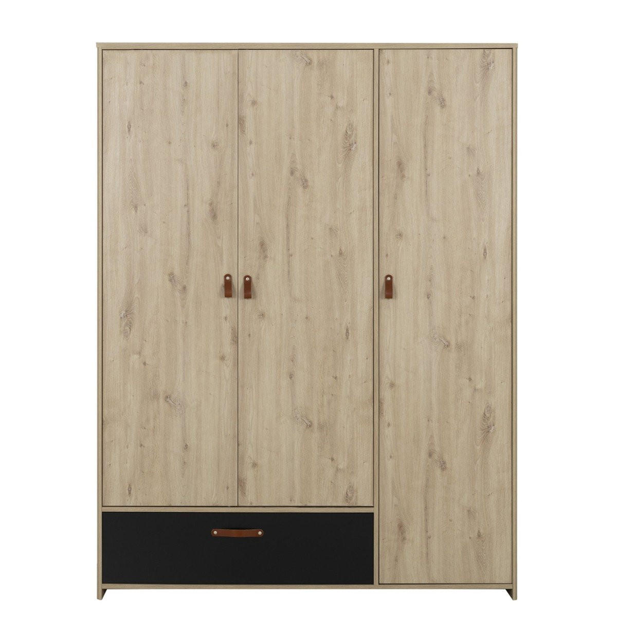 KLEIDERSCHRANK 3 Türen 1 Schublade industrieller Stil Eiche Handwerkskunst - Französische Herstellung - 60/152/200 cm - Apfelbaumfarben, Holzwerkstoff (152/200/60cm) - Calicosy