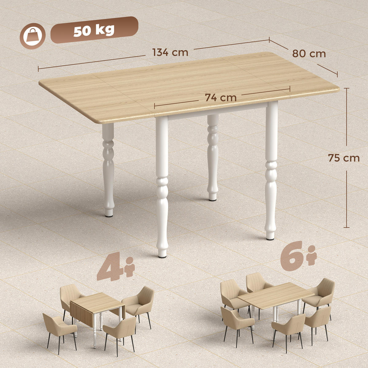ESSTISCH Naturholz 1 Stück - Beige, Naturmaterialien (134/80/75cm) - GiPP