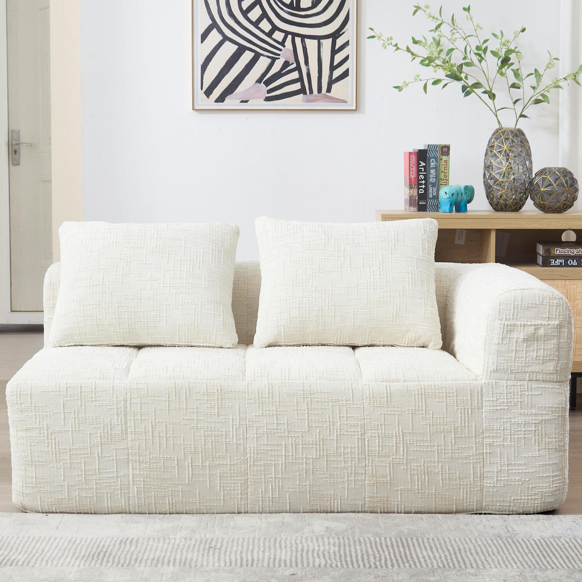 2-SITZER Sofa Chenille mit Chaiselongue und Seitentaschen 158/90/60 cm Beige - Beige, Textil (60/158/90cm) - Redom