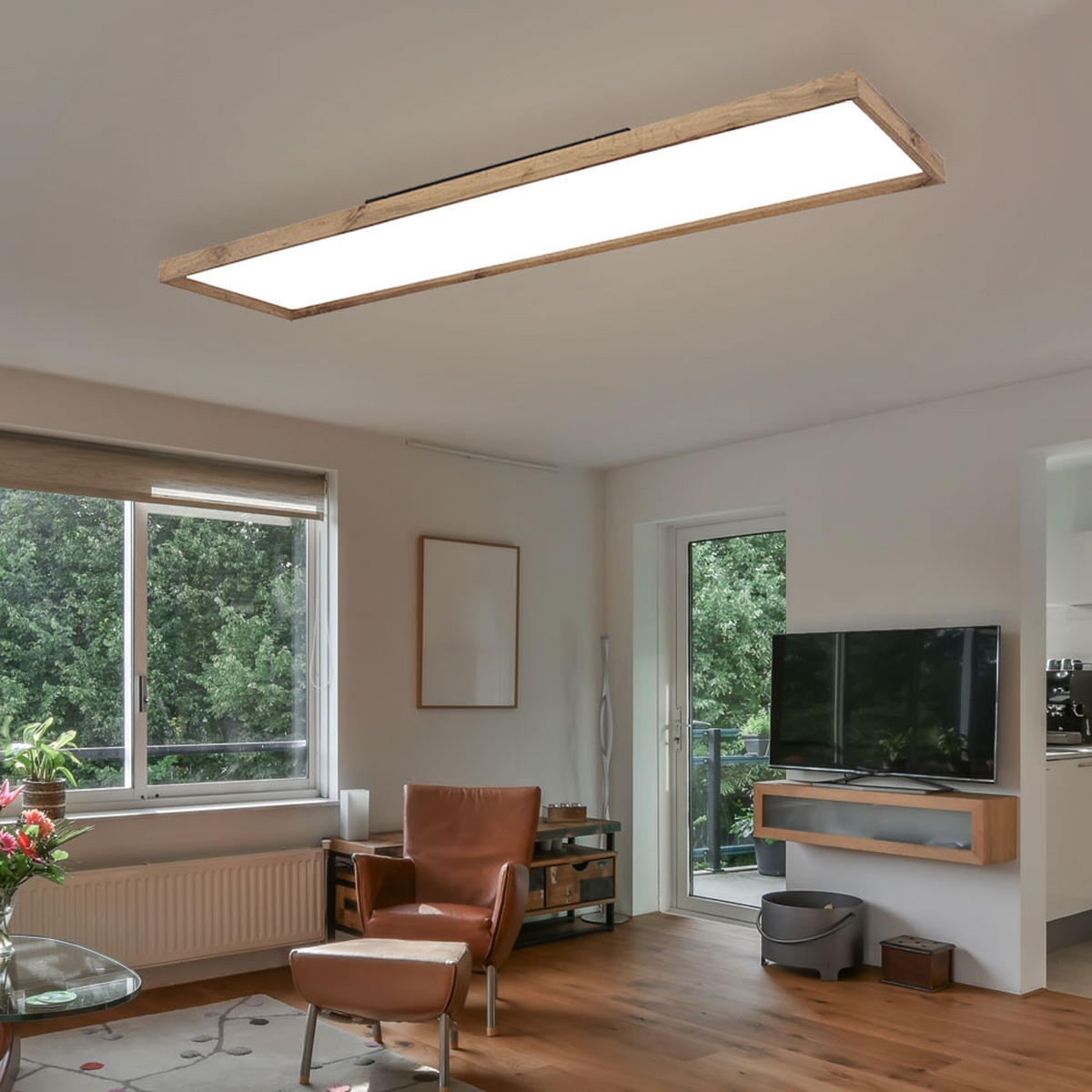 LED DECKENLEUCHTE Cinderell Holz Braun - Braun, Metall (120/30/8.5cm) - Globo Lighting