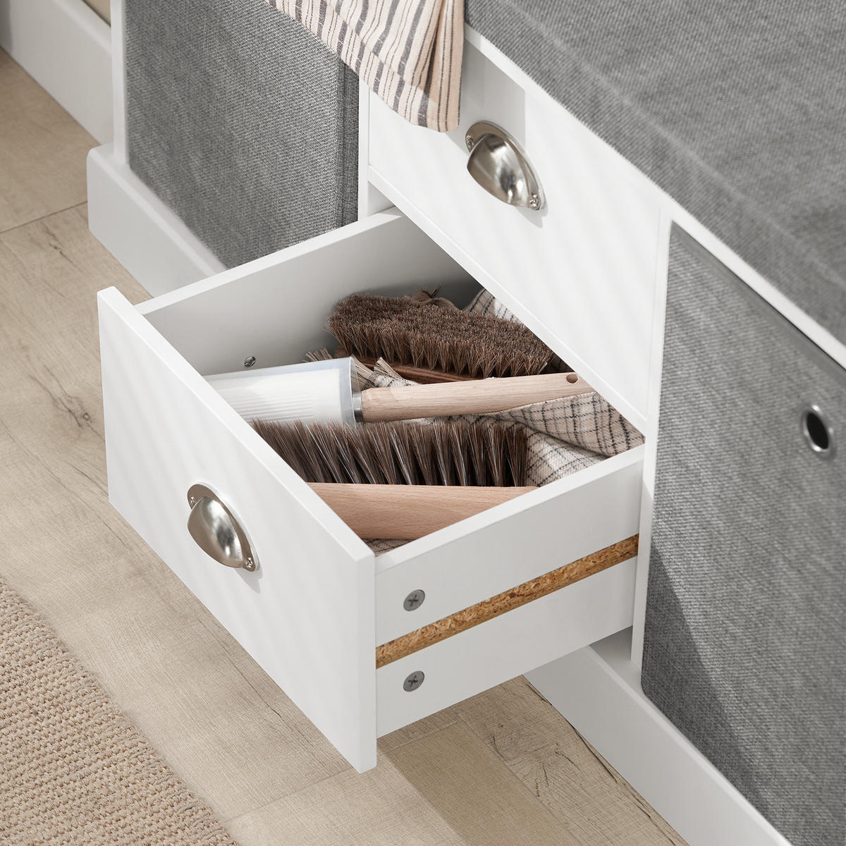 SCHUHBANK Grau - Weiß, Holzwerkstoff (100/50/35cm) - SoBuy