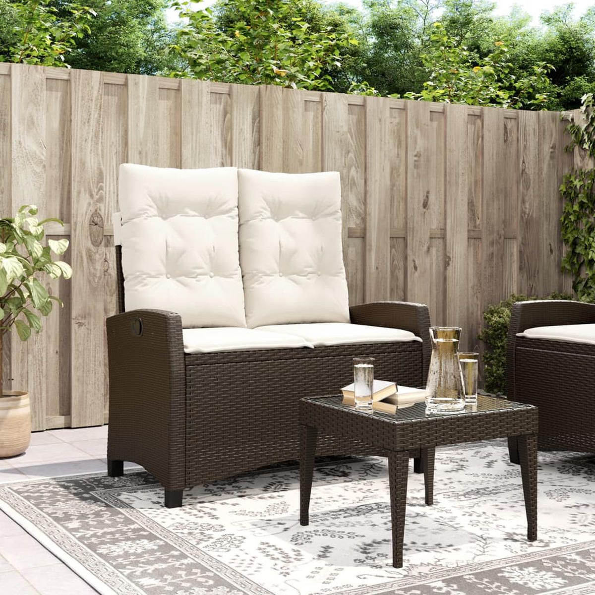 GARTENBANK Verstellbar mit Kissen Braun Poly Rattan - Braun, Kunststoff (105/93/66cm) - furnicato