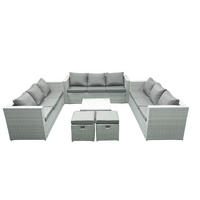 GARTENMÖBELSET mit 3-SITZER SOFA,COUCHTISCH Polyrattan Hellgrau-Mix 11-Sitzer - Hellgrau/Grau, Glas/Kunststoff - Fimous