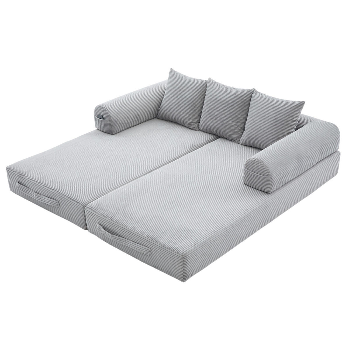SOFA modular ca. 200 x 94 cm Corduroy Hellgrau mit 3 Kissen - Hellgrau, Kunststoff (94/67/200cm) - Meubliv
