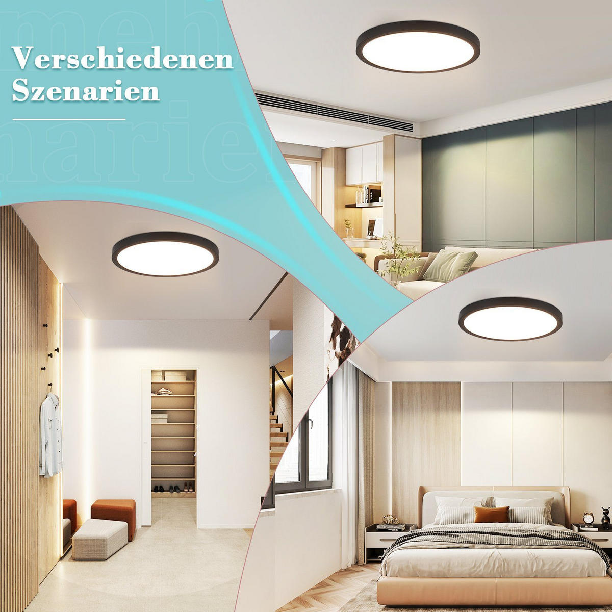 LED-DECKENLEUCHTE Julia 30/30/3 cm - Schwarz, Kunststoff (30/30/3cm) - Nettlife