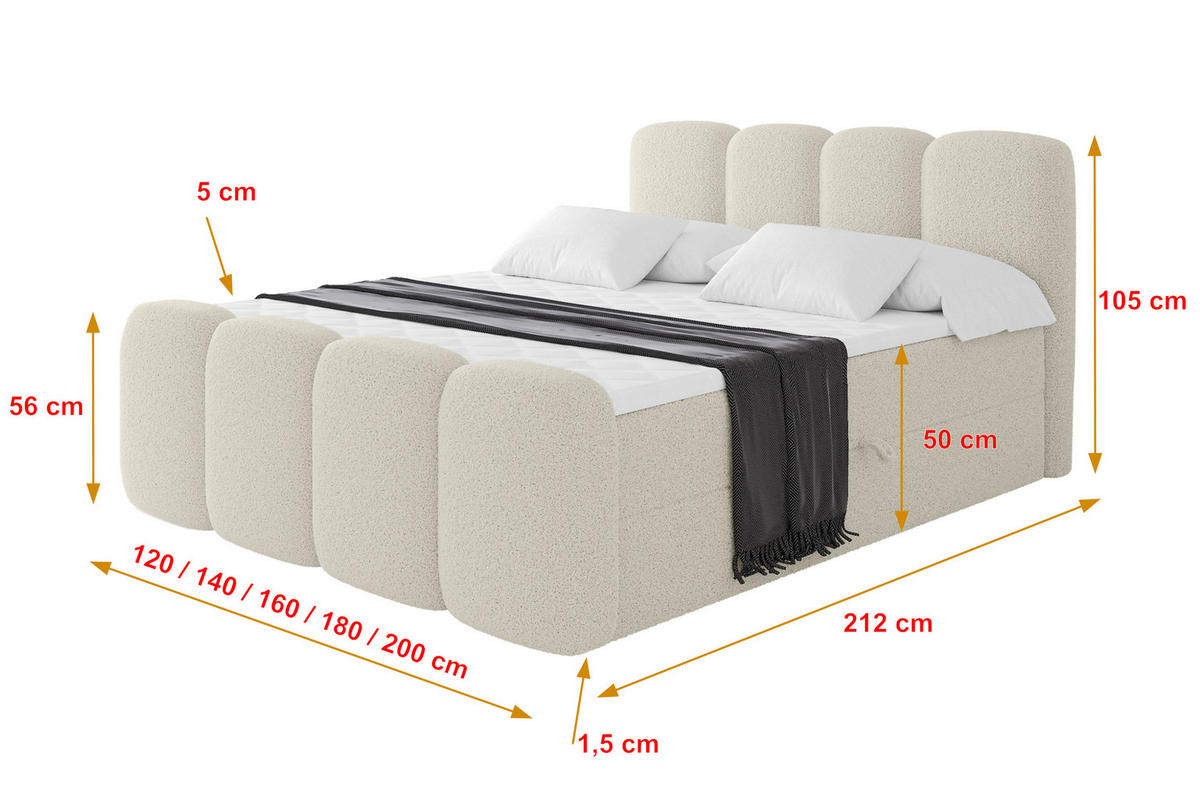 AMERICKÁ postel s matrací H4 a roštem – NINA-Z – 120 × 200 cm – béžová - písková barva, kompozitní dřevo (120/200cm) - ALTDECOR