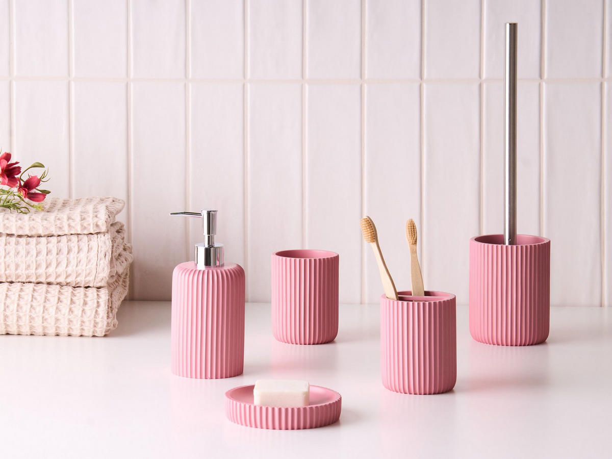 BADACCESSOIRES Set 5-teilig Rosa Camana - Pink, Kunststoff (8/10/8cm) - Beliani