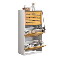 SCHUHSCHRANK Weiß-Natur - Naturfarben, Holzwerkstoff (55/112/30cm) - SoBuy