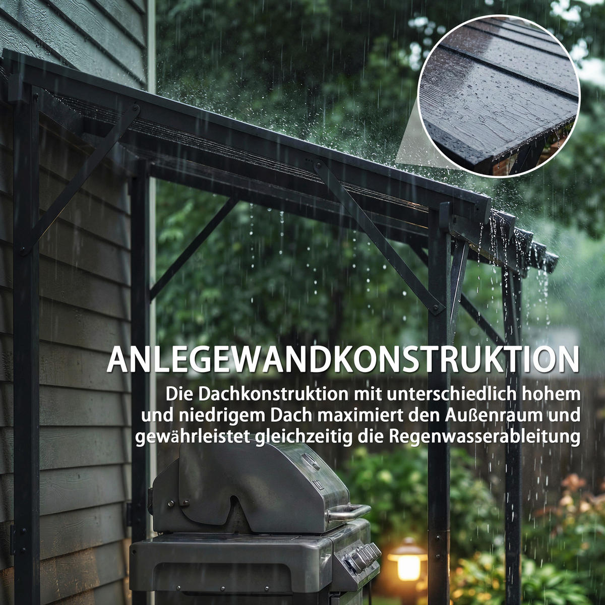 GRILLPAVILLON Polycarbonat, Verzinkter Metall Dunkelgrau - Dunkelgrau, Metall (148/244/244cm) - Outsunny