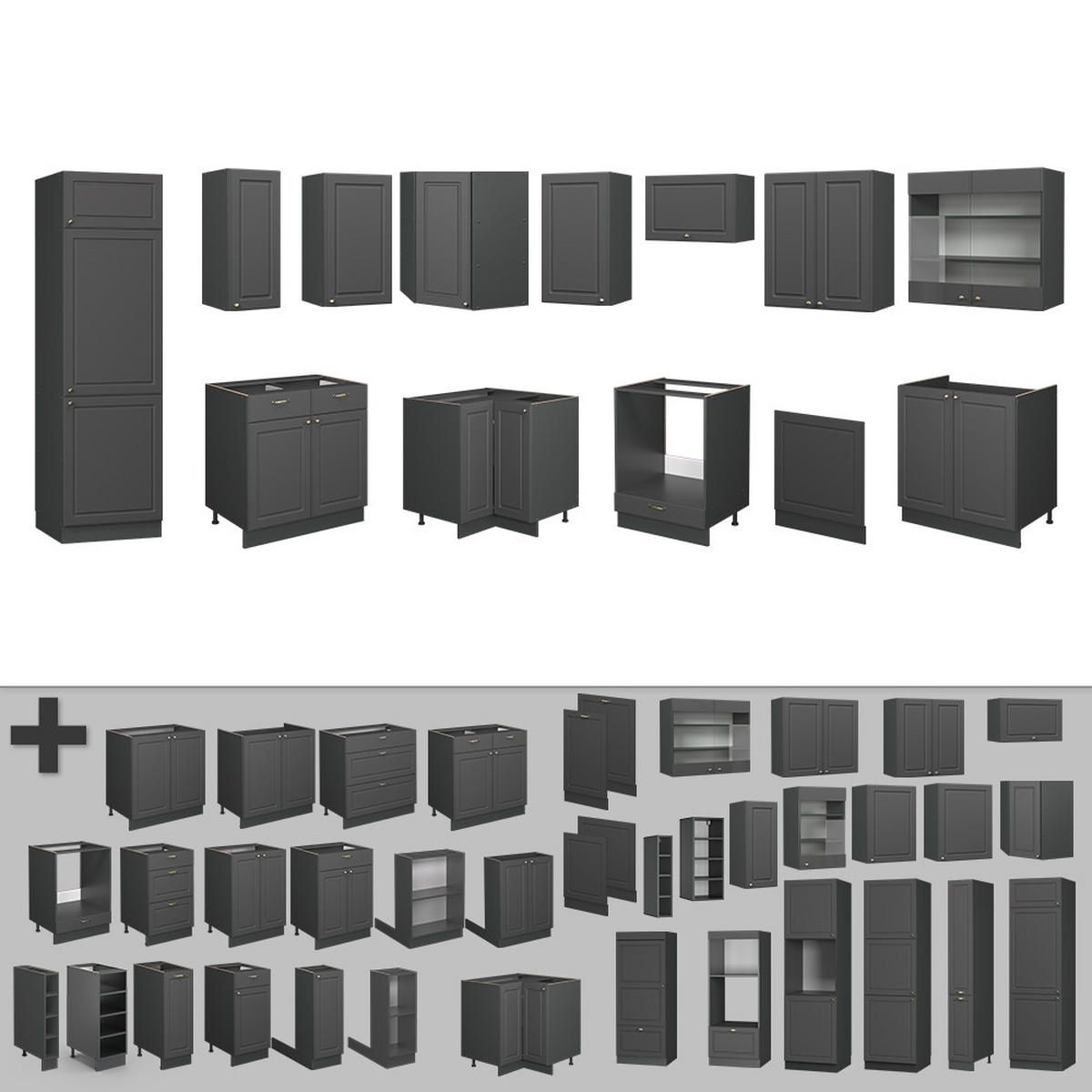 ROHOVÁ KUCHYŇ Fame-Line Anthrazit-Gold Landhaus - antracitová, kompozitní dřevo (287/81.6/60cm) - Vicco