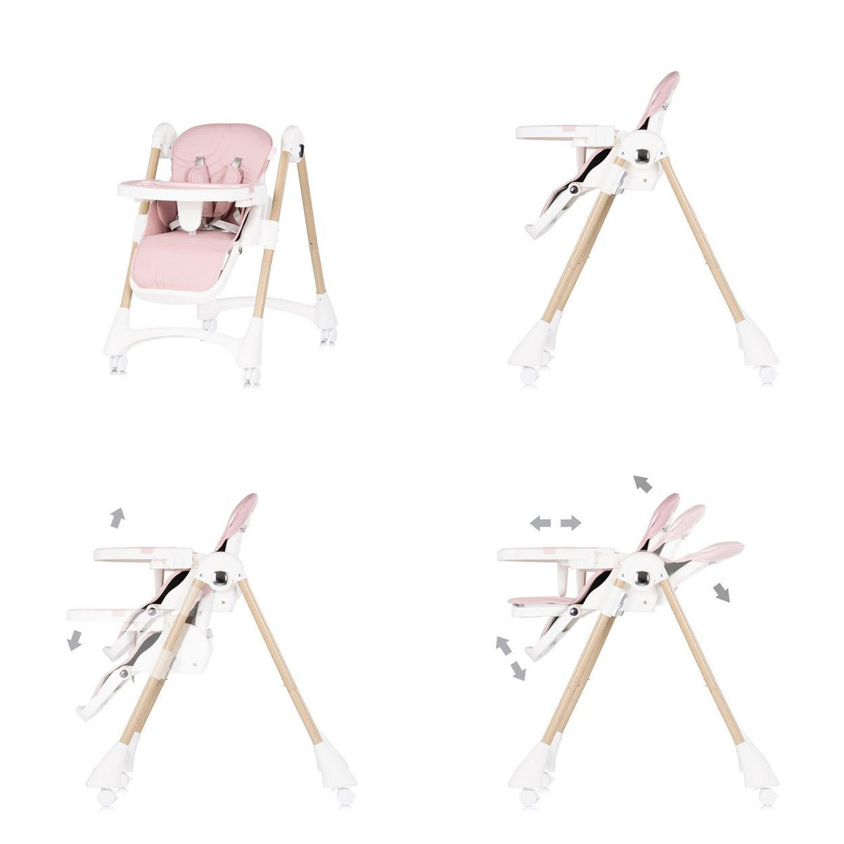 HOCHSTUHL Candy Shop weiß rosa 4 Räder, verstellbare Fußstütze, faltbar, Sicherheitsgurt, Tablett - Rosa, Metall (49/96/83cm) - Chipolino