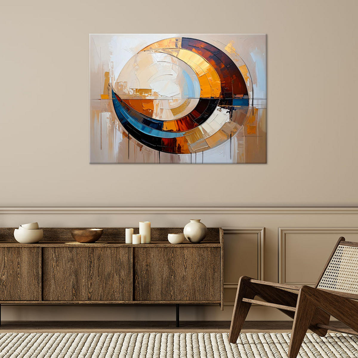 LEINWANDBILD Geometrische Abstraktion in Beige 120x80cm - Beige, Textil (120/80cm) - Feeby