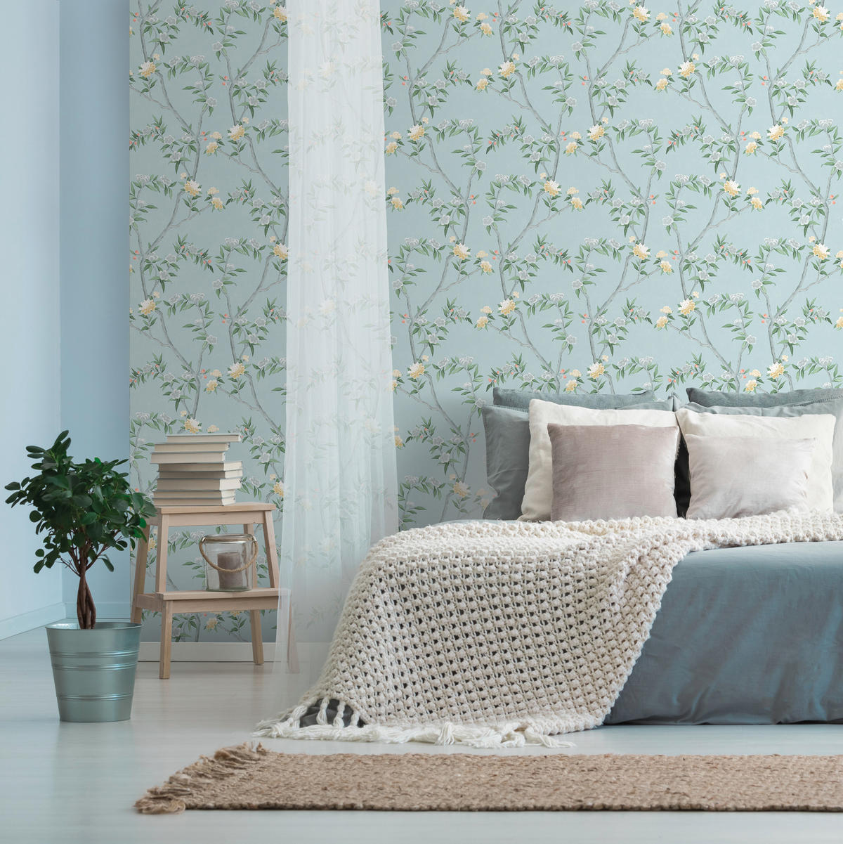 TAPETE Blumen 53 cm x 10 m - Blau, Papier (53/1000cm) - Sanders & Sanders