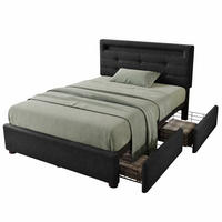 POLSTERBETT 90/200 mit LED, 2 Schubladen und höhenverstellbarem Kopfteil in Schwarz - Schwarz, Holzwerkstoff/Textil (90/200cm) - EVRYAE