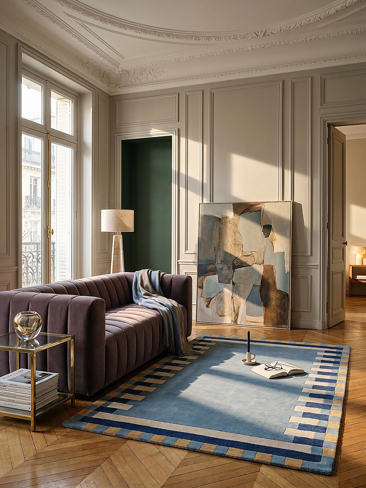 WOLLTEPPICH WENSUM, geometrisch, Blau-Gelb, 160 x 230 cm - Blau, Textil (230/160cm) - KADIMA DESIGN