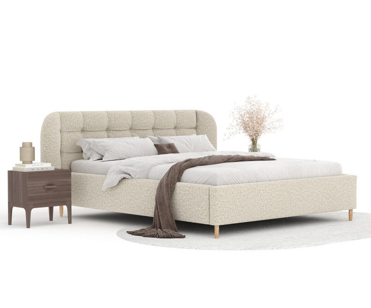 POLSTERBETT Nuno Beige 140/200 cm im Plüsch-Stoff - Beige/Naturfarben, Holz/Holzwerkstoff (140/200cm) - Maison de Reve