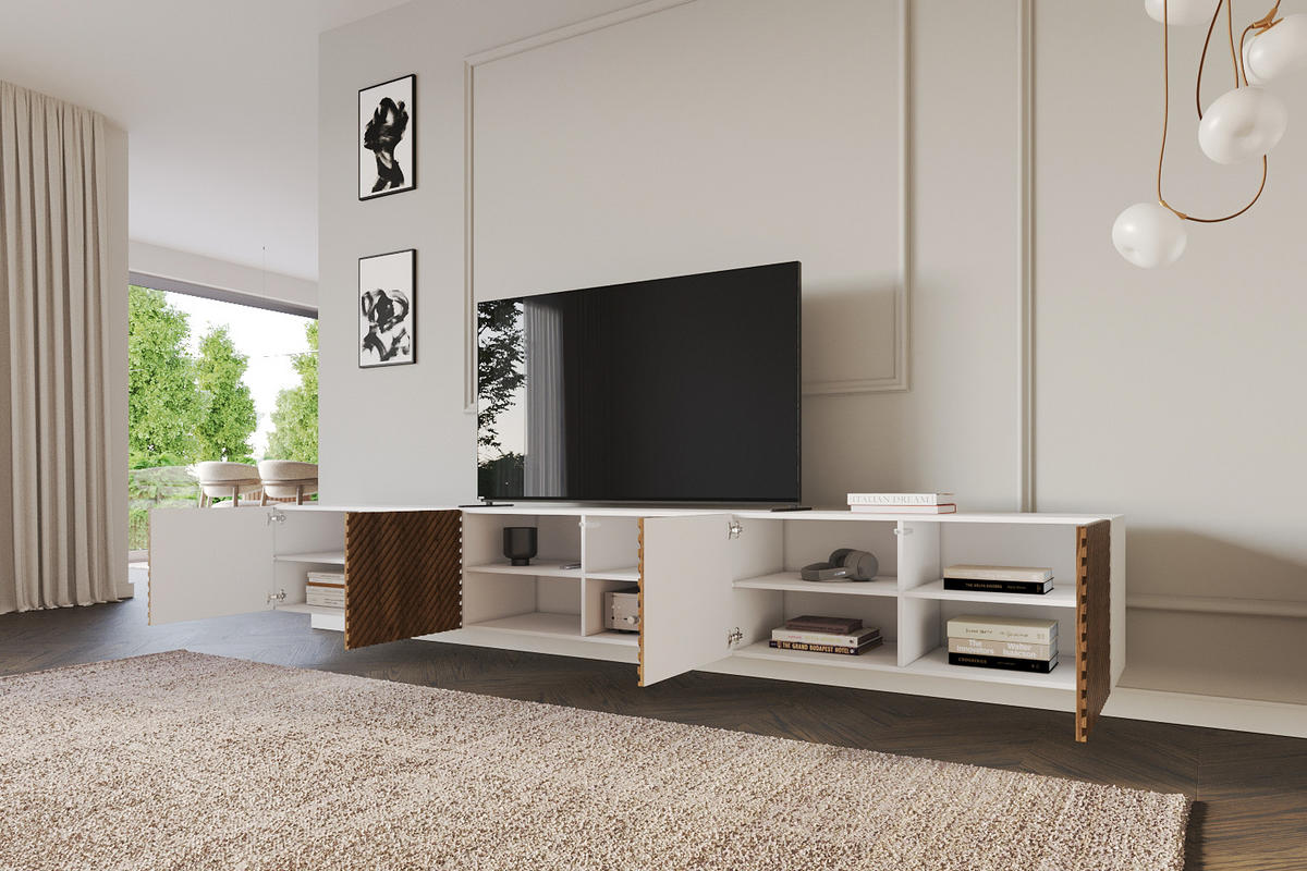 LOWBOARD ZENO-W 3x100x40x41 cm - Weiß / Katania - Eiche Wotan, Holzwerkstoff (300/40/41cm) - ALTDECOR