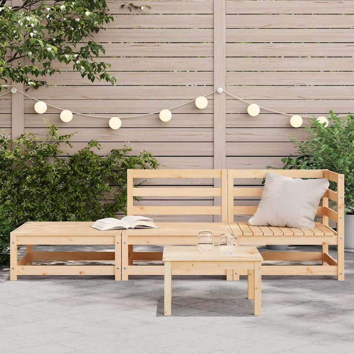 GARTENSOFA Mit Fusshocker 2-Sitzer Massivholz Kiefer - Braun, Holz (70/67/210cm) - vidaXL