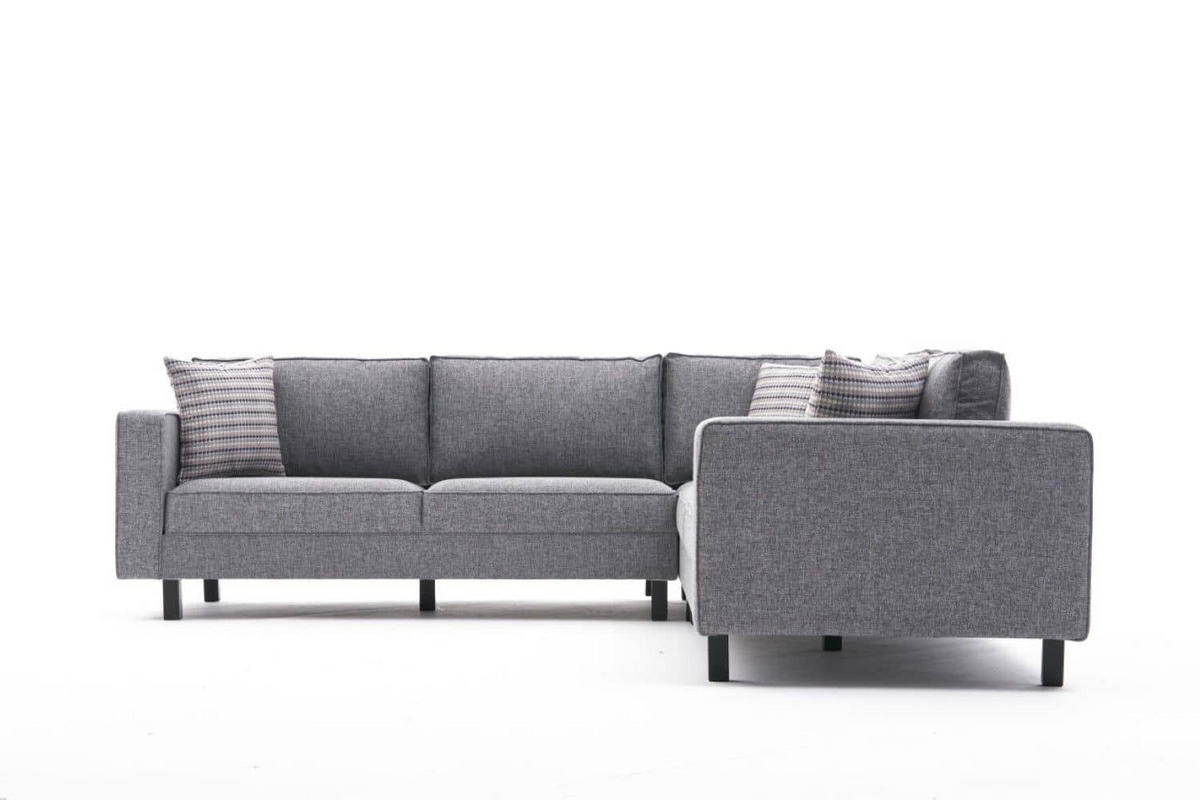 ECKSOFA schlichte Eleganz, lose Rückenkissen - Schwarz/Grau, Holz/Buchenholz (258/258cm) - myHomelando