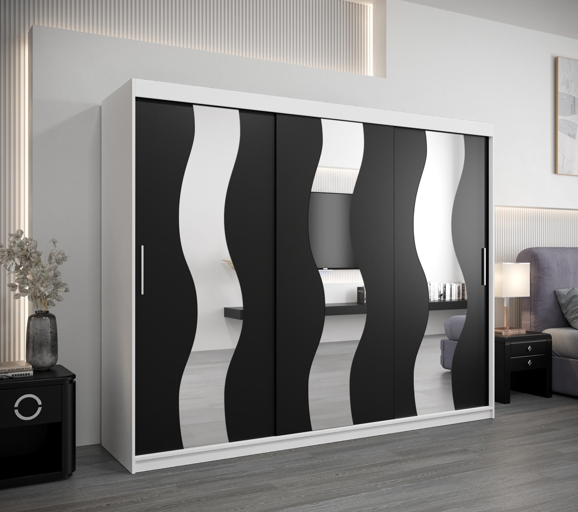 SCHWEBETÜRENSCHRANK 200/250/62 2-türig - Silberfarben/Schwarz, Holz/Kunststoff (250/200/62cm) - Abiks Möbel