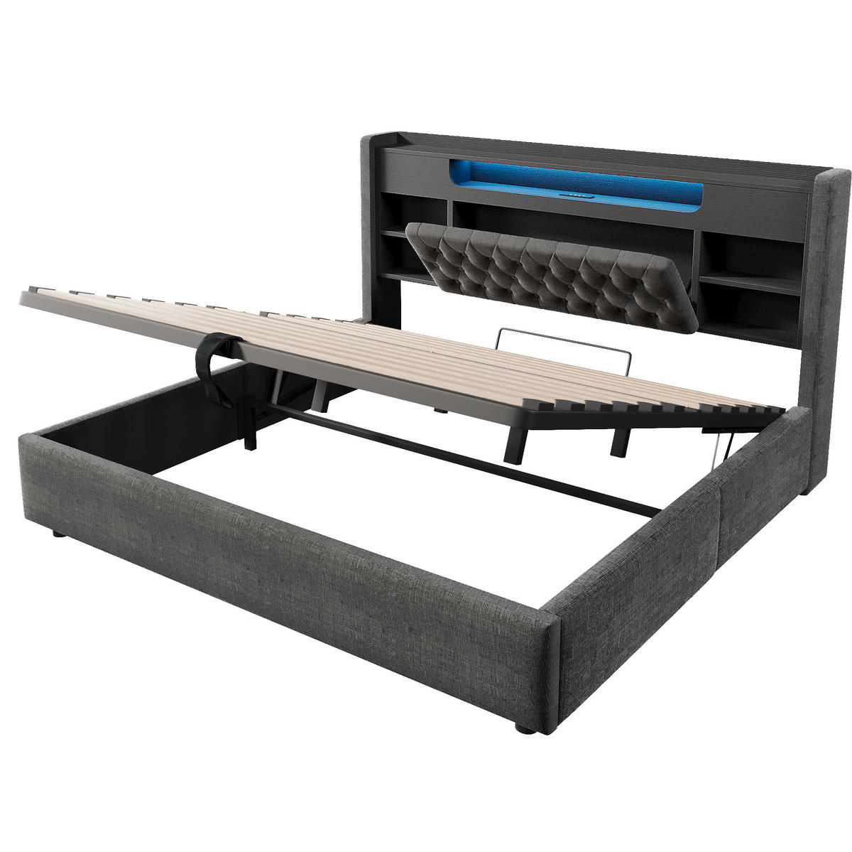 POLSTERBETT 180x200 cm in Grau mit Bettkasten, LED, USB- und USB-C-Anschlüssen - Grau, Textil (180/200cm) - IVMEU