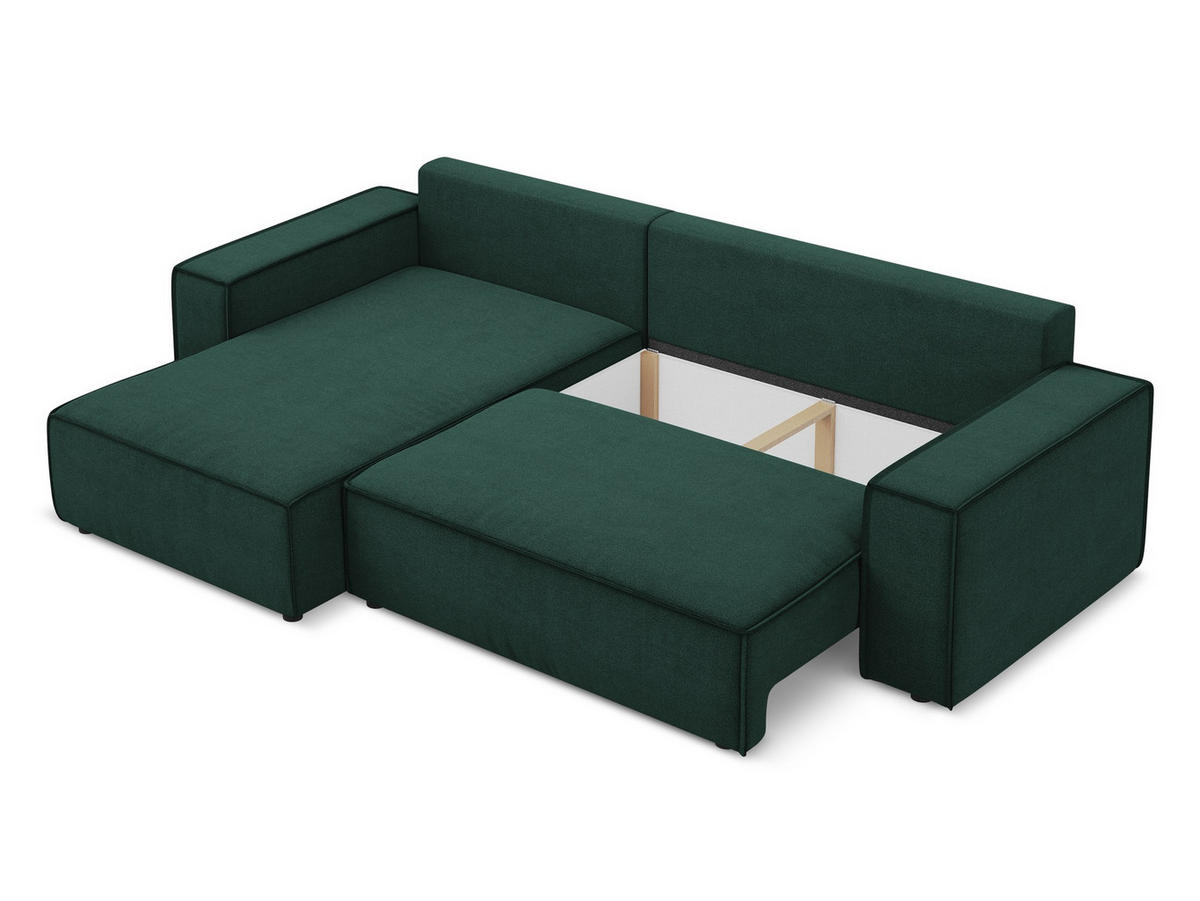 ECKSOFA mit Schlaffunktion Strukturstoff Stoff Grün - Dunkelgrün/Schwarz, Kunststoff/Textil (185/290cm) - Makamii