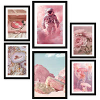 POSTER Set Mit 6 Kunst In Rosa A3 & A4 Schwarzer Rahmen - Schwarz, Papier (29/3cm) - Nacnic