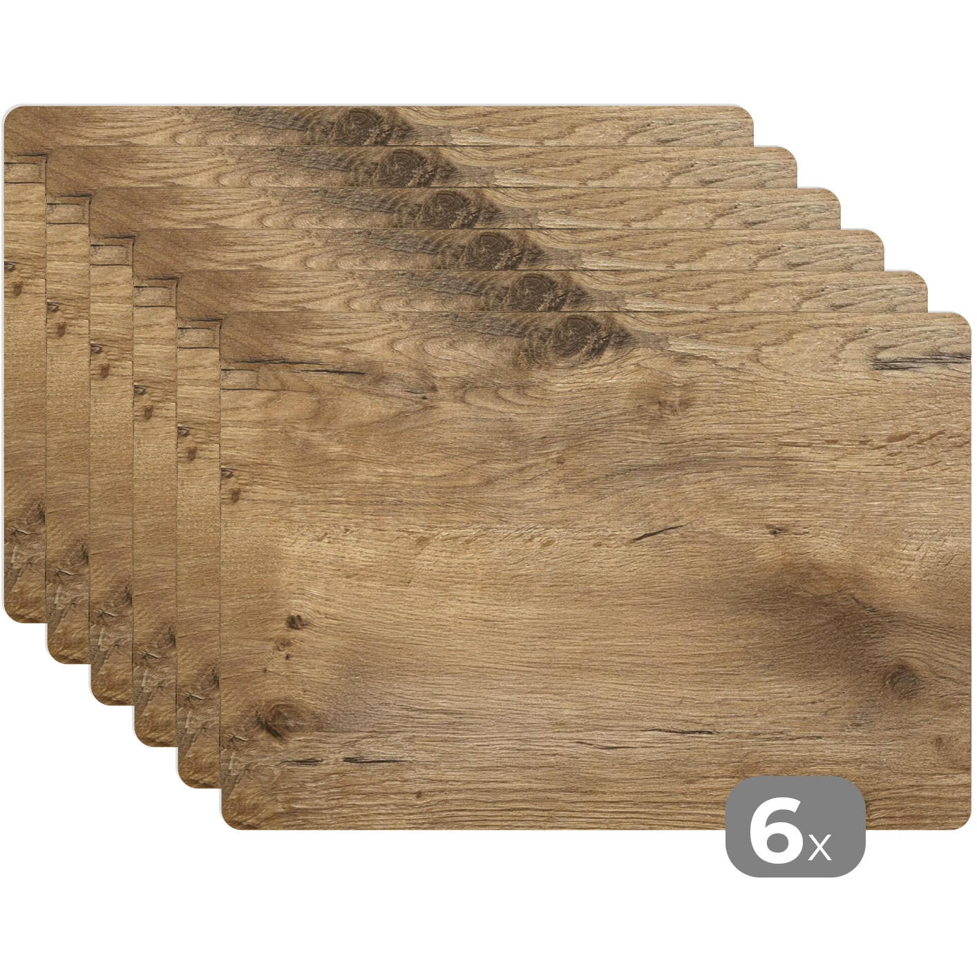 PLATZSETS 6er-Set Holz - Braun - Holzoptik Tisch Untersetzer-Set 45x30 cm - Trüffeleichefarben, Kunststoff (0.3/45/30cm) - MuchoWow