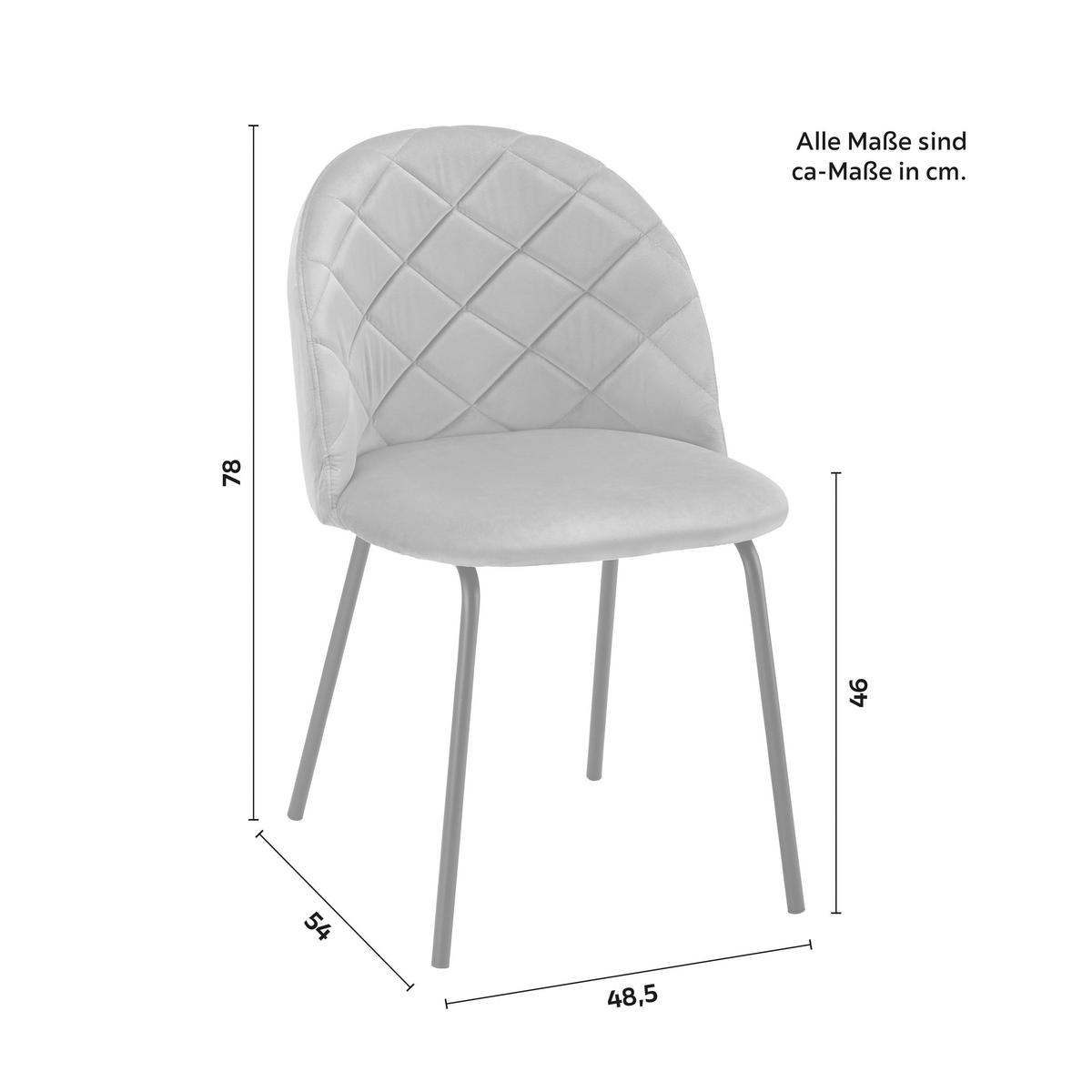 STUHL Selina Grau Samt Gepolstert - Grau, Holz (48.5/78/54cm) - Bessagi Home