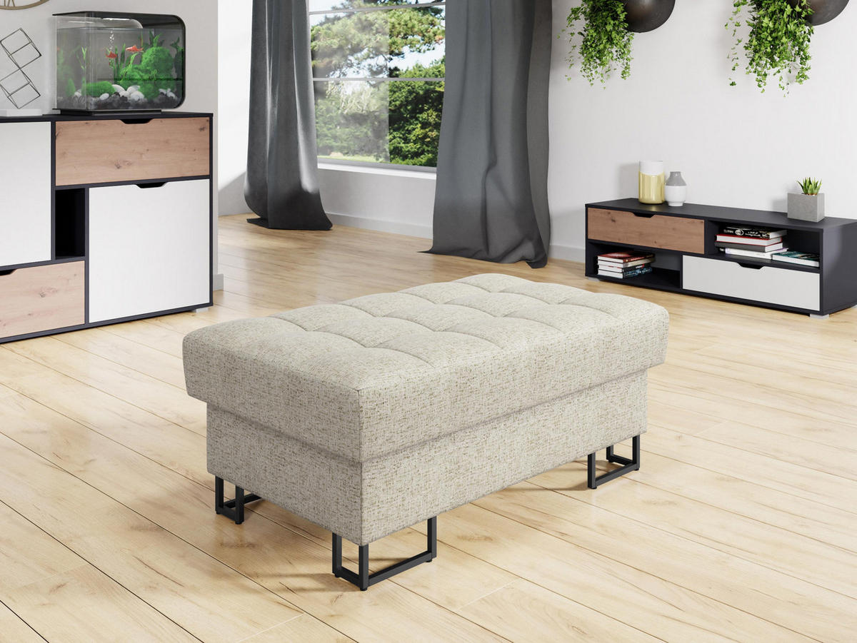 POLSTERHOCKER Laris - Sandfarben/Schwarz, Holz/Textil (106/44/67cm) - MIRJAN24