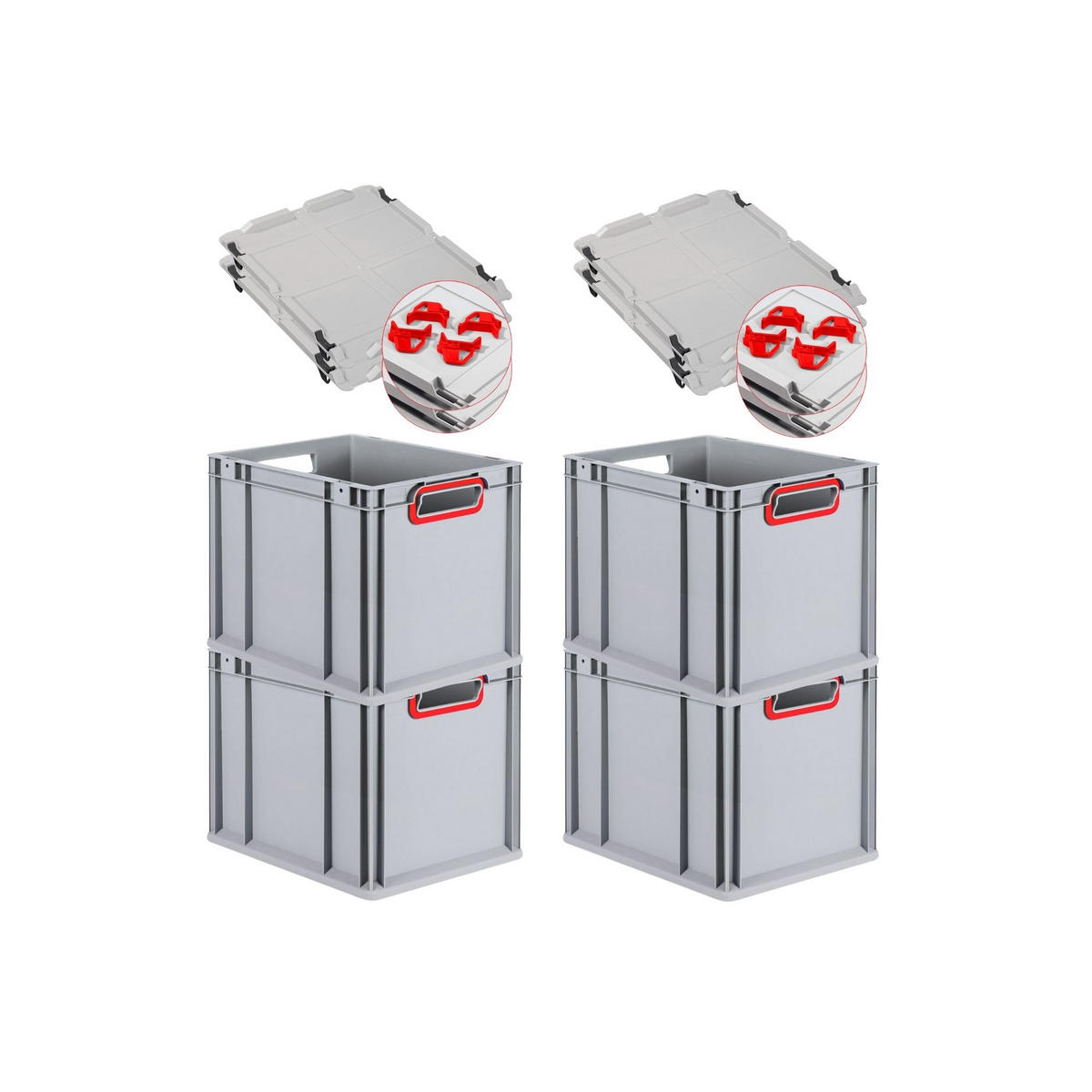 EUROBOX 4x Nextgen Color Mit Auflagedeckel 32x30x40cm Griffe Rot Offen - Rot, Kunststoff (30/32/40cm) - PROREGAL