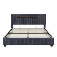 POLSTERBETT 140 x 200 cm, LED Kopfteil Lattenrost Samt grau - Grau, Holz (140/200cm)