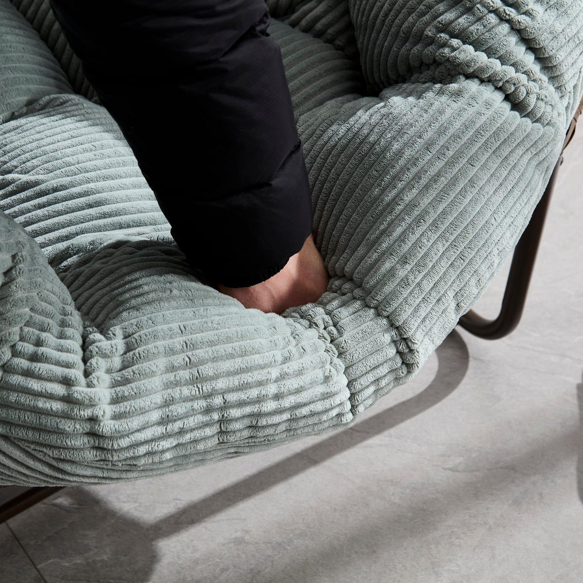 SCHAUKELSTUHL Schaukelsessel,Rattanstuhl mit Stahlrahmen,Grün-Cord - Mintgrün, Metall (94.5/80/111cm) - LVHOM