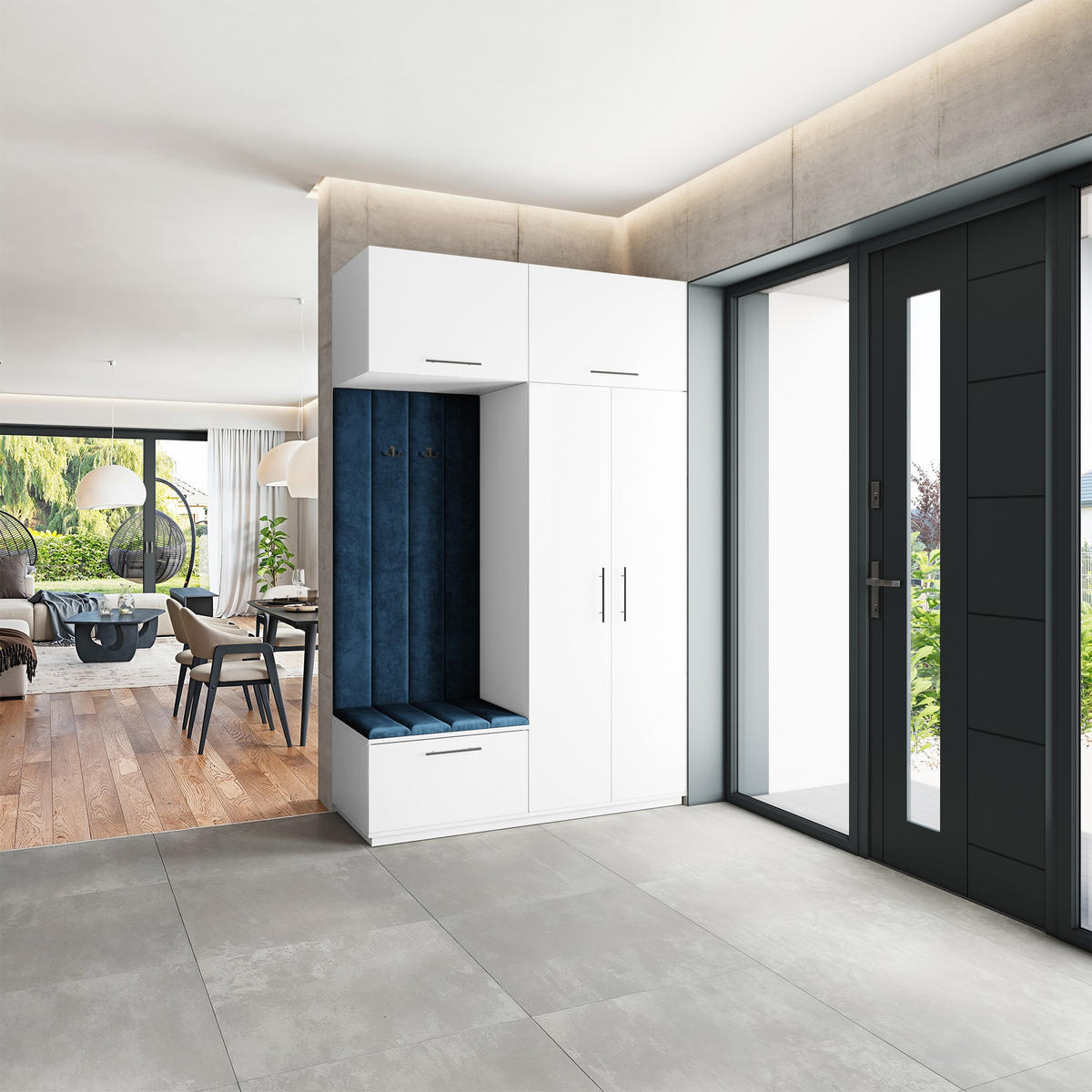 GARDEROBENSCHRANK REMA 150/240/60 cm Modern Garderobe-Set Weiß - Blau/Weiß, Holzwerkstoff (150/240/60cm) - MASSENO