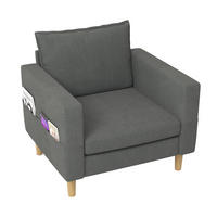 SESSEL Chenille Grau mit Seitentasche und Kissen - Grau, Holz/Holzwerkstoff (71/82/68cm) - WISHDOR