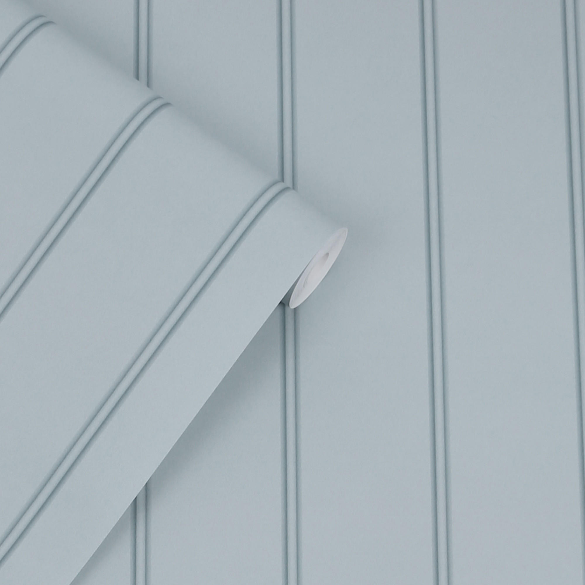 VLIESTAPETE Chalford Wood Panelling Seaspray Blue - Blau, Papier/Kunststoff (52/52cm) - LAURA ASHLEY