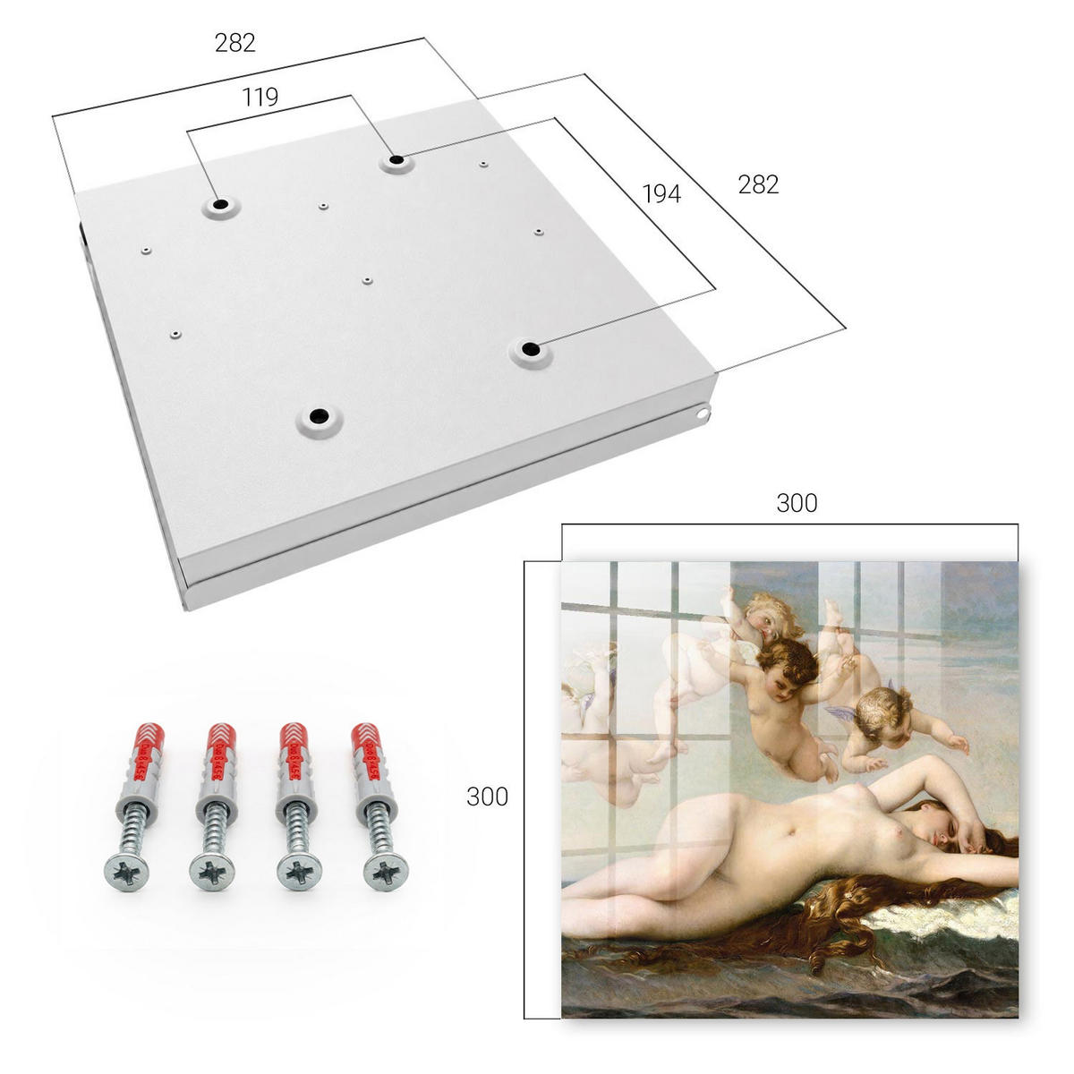 SCHLÜSSELBOX Weiß 30x30 cm – Türöffnung nach rechts - Die Geburt der Venus von Alexander Cabanel - Beige, Metall (30/30/5cm) - TULUP