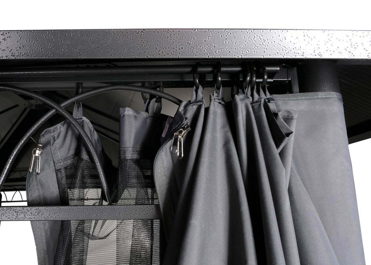 PERGOLA Hardtop 290x360x300cm Seitenwand/Moskitonetz Grau - Grau, Metall (360/290/300cm) - BERLINLODGE