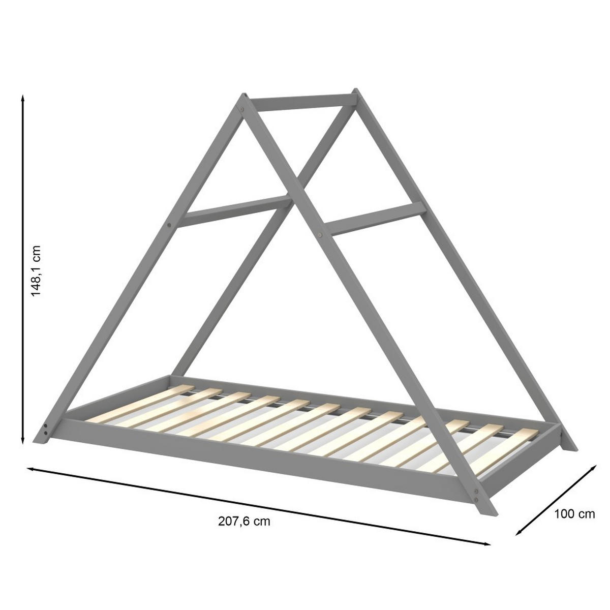 HAUSBETT APACHE mit Lattenrost / Kinderbett 90x190 - Grau - Grau, Holz (90/190cm) - Weber Industries