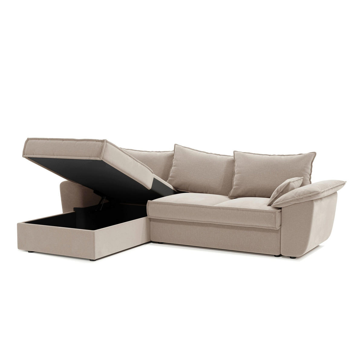 LINKSECK-SCHLAFSOFA SASHA Samt Beige 257cm - Beige, Textil (168/257cm) - Sia Home