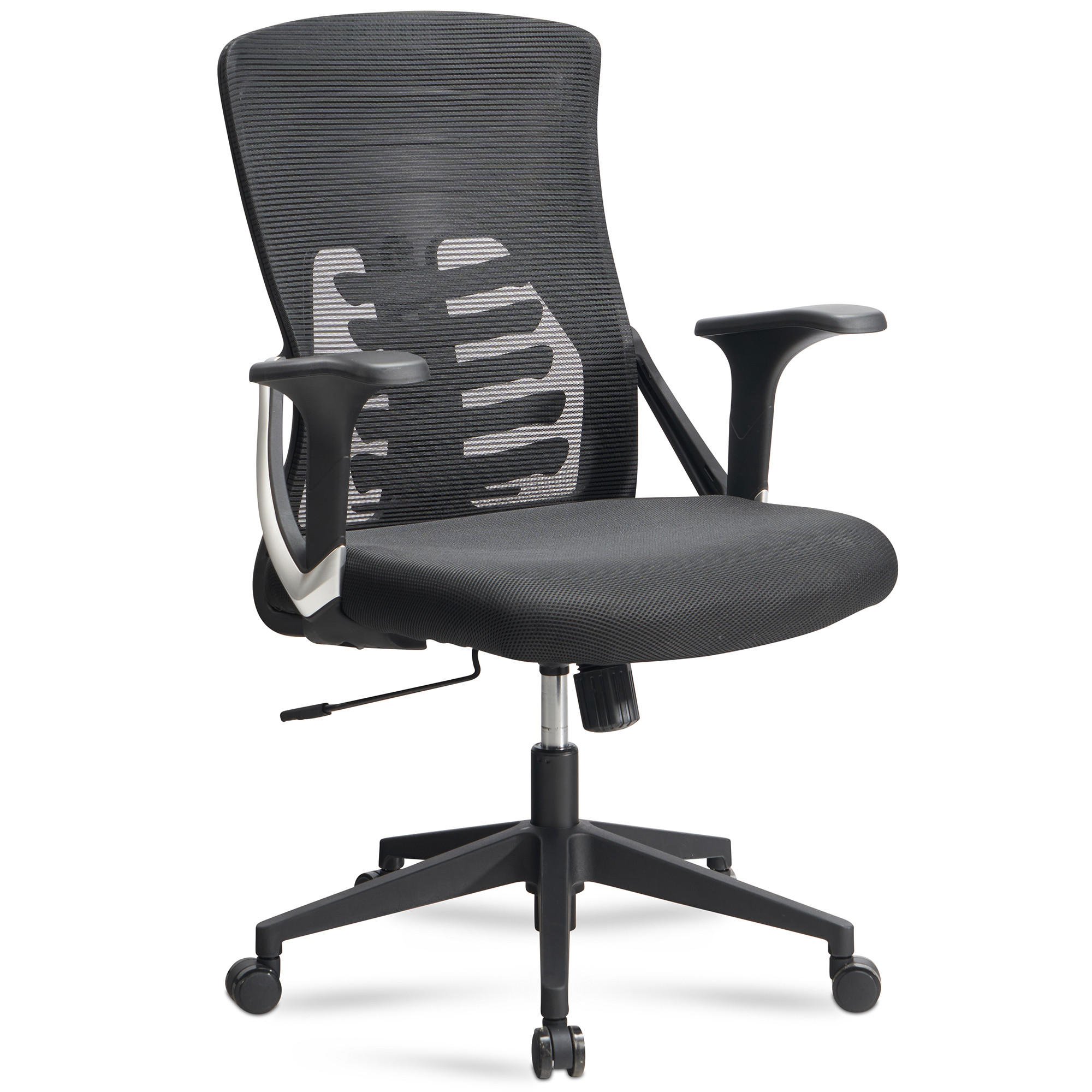 BÜROSTUHL Schwarz Mesh mit Lendenstütze, Armlehnen, Wippfunktion und Höhenverstellung, bis 120 kg - Schwarz, Kunststoff/Textil (65/104/65cm) - KADIMA DESIGN