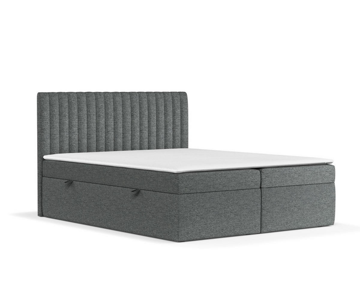 BOXBETT Spencer Anthrazit 140/200 cm mit Matratze und Topper - Anthrazit/Schwarz, Holz/Holzwerkstoff (140/200cm) - Maison de Reve
