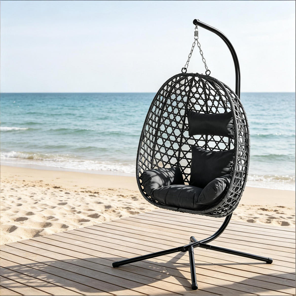 HÄNGESESSEL PE-Rattan höhenverstellbar, DE-42142, Anthrazit - Anthrazit, Metall (105/195/105cm) - ComfortXL