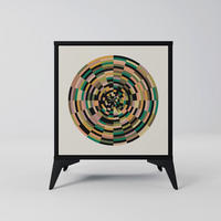 SIDEBOARD GREEN CIRCLES, Schwarz, 57,5x42x70,5 cm, Schwarze Metall-Sternfüße - Multicolor/Schwarz, Holzwerkstoff/Metall (57.5/70.5/42cm) - SpaceRebels