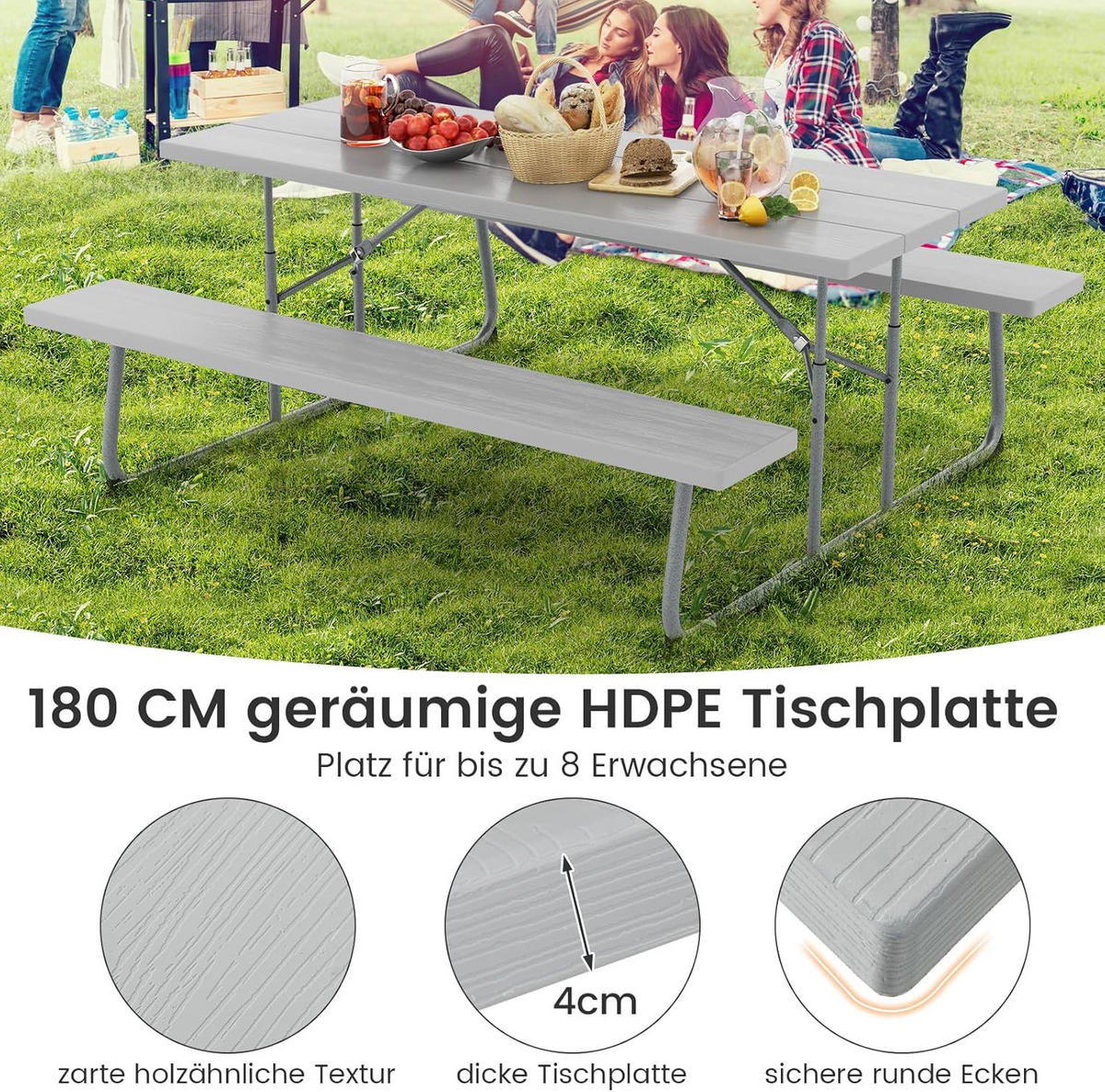 BIERTISCHGARNITUR Grau(3-teilig) - Grau, Holzwerkstoff (163/183/74cm) - COSTWAY